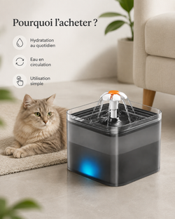 Fontaine grise 2 L pour l’eau du chien ou du chat