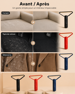Brosse anti-poils réutilisable pour canapé, voiture et textiles
