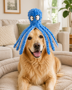 Golden Retriever avec le jouet Poulpy™ bleu interactif